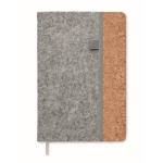 Carnet avec couverture en feutre RPET et liège, pages lignées A5 couleur gris