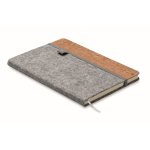Carnet avec couverture en feutre RPET et liège, pages lignées A5 couleur gris deuxième vue