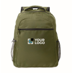 Sac à dos pour ordinateur avec poches frontales et latérales 15 pouces couleur vert militaire vue avec zone d'impression