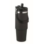 Gobelet à double paroi avec paille, bec et anse de transport 850 ml couleur noir