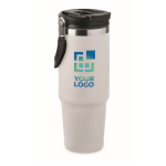 Gobelet à double paroi avec paille, bec et anse de transport 850 ml couleur blanc vue avec zone d'impression