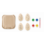 Set de 4 œufs de Pâques en bois à peindre avec aquarelles couleur bois troisième vue