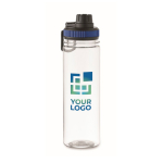 Bouteille transparente RPET avec couvercle et anse de transport 750 ml couleur bleu vue avec zone d'impression