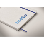 Carnet avec bande élastique et marque-page coloré, pages lignées A5 couleur bleu vue photographique