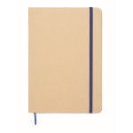 Carnet en carton avec bande et marque-page coloré, pages lignées A5 couleur bleu