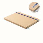 Carnet en carton avec bande et marque-page coloré, pages lignées A5 couleur bleu quatrième vue