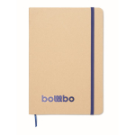 Carnet en carton avec bande et marque-page coloré, pages lignées A5 couleur bleu quatrième vue principale