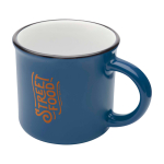 Tasse en céramique vintage avec bord noir 240 ml couleur bleu marine vue avec impression sérigraphique
