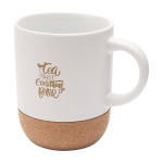 Mug en céramique avec finition mate et base en liège 300 ml couleur blanc vue avec impression sérigraphique