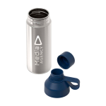 Bouteille conçue en matériaux recyclés avec tasse 620 ml Ocean Bottle couleur bleu marine vue impression avec logo 2