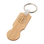 Porte-clés en bambou avec jeton pour chariot, format compact couleur naturel vue impression avec logo 2