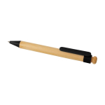 Stylo en bambou et plastique recyclé avec clip, encre noire couleur noir deuxième vue