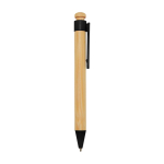 Stylo en bambou et plastique recyclé avec clip, encre noire couleur noir deuxième vue latérale