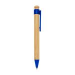 Stylo en bambou et plastique recyclé avec clip, encre noire couleur bleu deuxième vue latérale