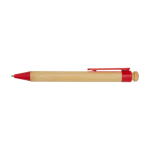 Stylo en bambou et plastique recyclé avec clip, encre noire couleur rouge deuxième vue frontale