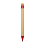Stylo en bambou et plastique recyclé avec clip, encre noire couleur rouge deuxième vue arrière