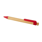 Stylo en bambou et plastique recyclé avec clip, encre noire couleur rouge deuxième vue