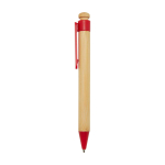 Stylo en bambou et plastique recyclé avec clip, encre noire couleur rouge vue latérale