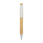 Stylo en bambou et plastique recyclé avec clip, encre noire couleur blanc