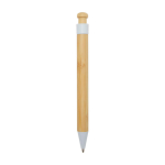 Stylo en bambou et plastique recyclé avec clip, encre noire couleur blanc deuxième vue arrière