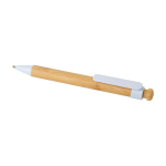Stylo en bambou et plastique recyclé avec clip, encre noire couleur blanc deuxième vue