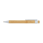 Stylo en bambou et plastique recyclé avec clip, encre noire couleur blanc vue impression avec logo 2