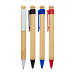 Stylo en bambou et plastique recyclé avec clip, encre noire couleur blanc deuxième vue en couleurs
