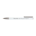 Stylo en aluminium recyclé avec clip en plastique, encre noire couleur blanc vue impression avec logo 2