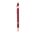 Stylo en aluminium recyclé avec finition or rose, encre noire couleur bordeaux vue latérale