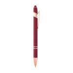 Stylo en aluminium recyclé avec finition or rose, encre noire couleur bordeaux deuxième vue latérale