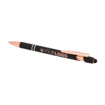 Stylo en aluminium recyclé avec finition or rose, encre noire couleur noir quatrième vue