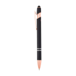 Stylo en aluminium recyclé avec finition or rose, encre noire couleur noir vue latérale