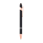 Stylo en aluminium recyclé avec finition or rose, encre noire couleur noir deuxième vue latérale