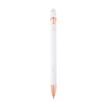 Stylo en aluminium recyclé avec finition or rose, encre noire couleur blanc deuxième vue arrière