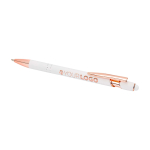Stylo en aluminium recyclé avec finition or rose, encre noire couleur blanc quatrième vue