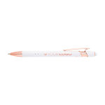 Stylo en aluminium recyclé avec finition or rose, encre noire couleur blanc troisième vue frontale