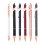 Stylo en aluminium recyclé avec finition or rose, encre noire couleur blanc deuxième vue en couleurs