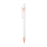 Stylo en aluminium recyclé avec finition or rose, encre noire couleur blanc vue latérale