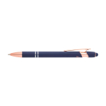 Stylo en aluminium recyclé avec finition or rose, encre noire couleur bleu marine deuxième vue frontale