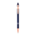 Stylo en aluminium recyclé avec finition or rose, encre noire couleur bleu marine