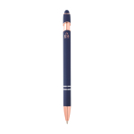 Stylo en aluminium recyclé avec finition or rose, encre noire couleur bleu marine deuxième vue arrière