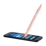 Stylo en aluminium recyclé avec finition or rose, encre noire couleur rose pastel troisième vue