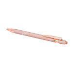 Stylo en aluminium recyclé avec finition or rose, encre noire couleur rose pastel quatrième vue