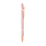 Stylo en aluminium recyclé avec finition or rose, encre noire couleur rose pastel deuxième vue latérale