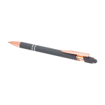 Stylo en aluminium recyclé avec finition or rose, encre noire couleur gris taupe deuxième vue
