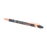 Stylo en aluminium recyclé avec finition or rose, encre noire couleur gris taupe quatrième vue