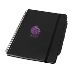 Cahier à couverture rigide en plastique recyclé A5 pages lignées couleur noir vue avec impression sérigraphique