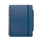 Cahier à couverture rigide en plastique recyclé A5 pages lignées couleur bleu marine deuxième vue frontale