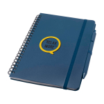 Cahier à couverture rigide en plastique recyclé A5 pages lignées couleur bleu marine vue avec impression sérigraphique