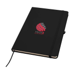 Cahier avec coins arrondis et couverture souple A5 pages lignées couleur noir vue avec impression sérigraphique